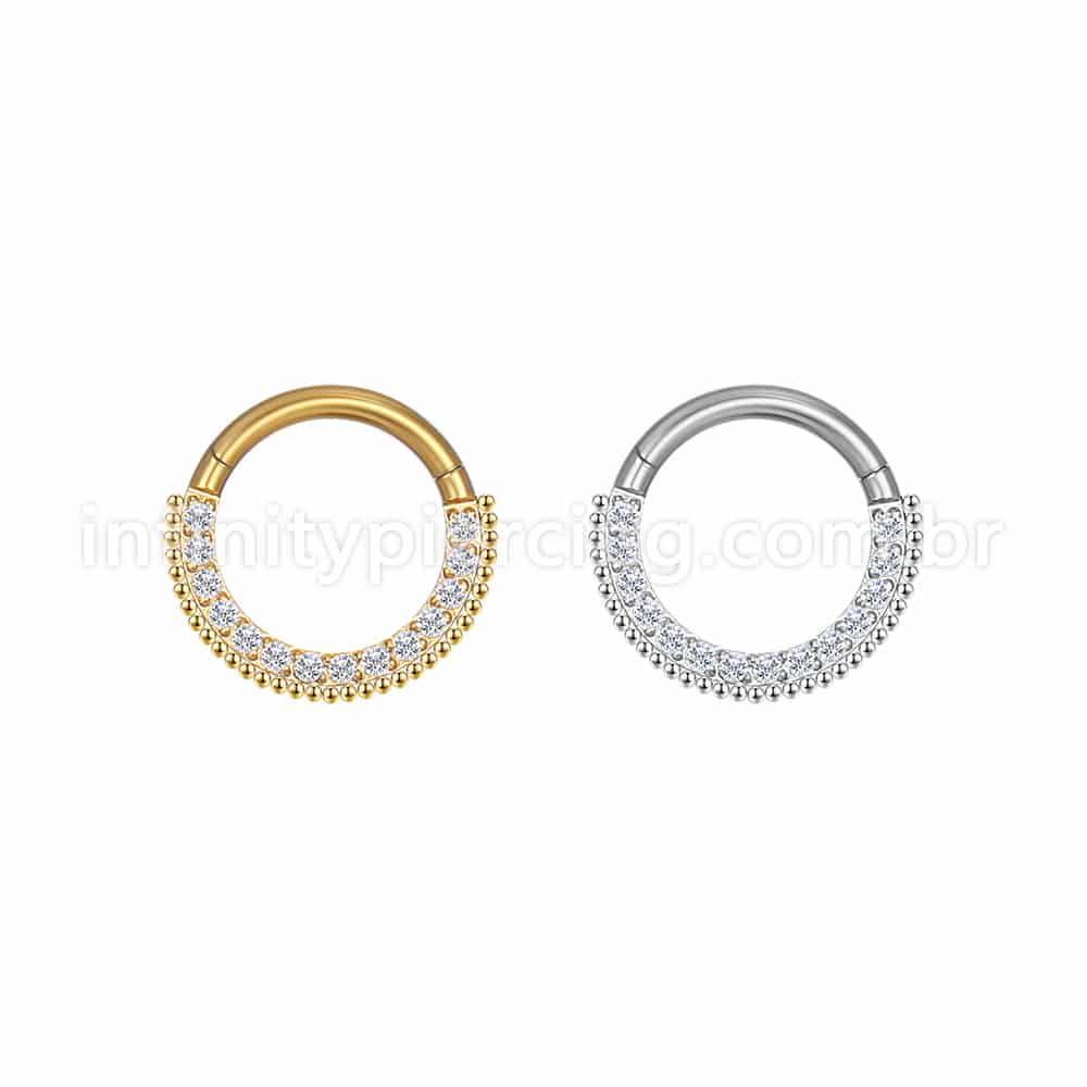 Piercing Argola Segmento Articulado Aço Cirúrgico Indiano Zircônia Lateral